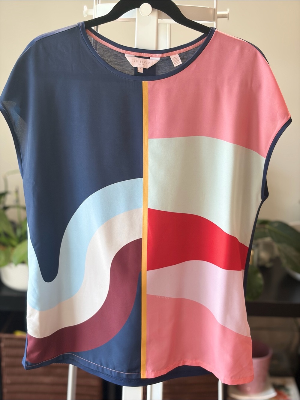 Ted Baker Colorblock Wave Short Sleeve Top - Navy, Pink, Red